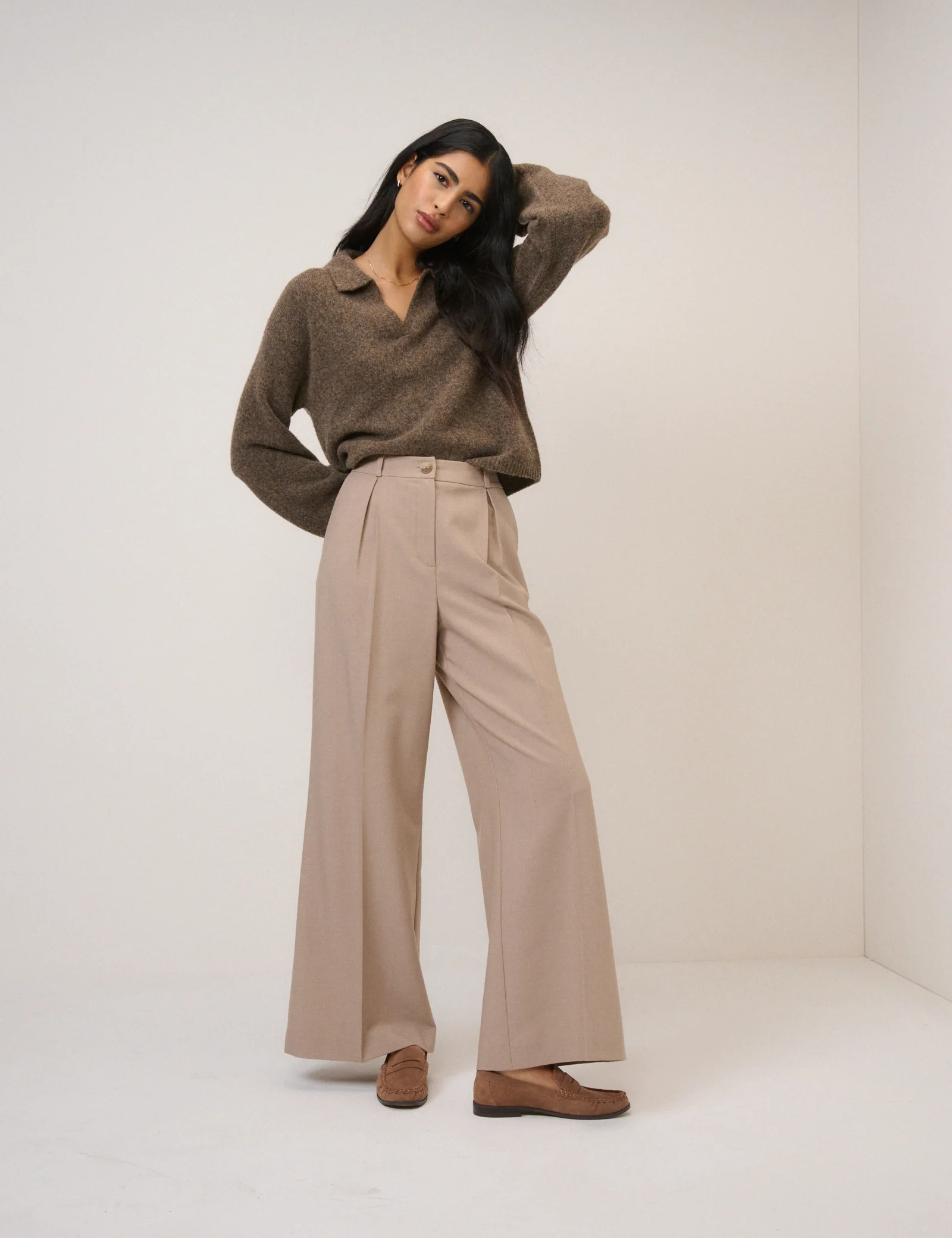 Brown Open Collar Polo Knitted Jumper - Image 3