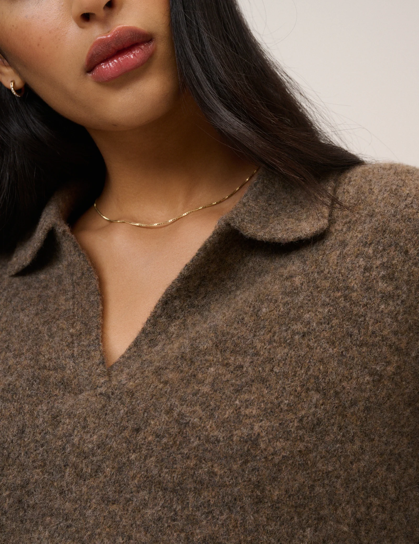 Brown Open Collar Polo Knitted Jumper - Image 4
