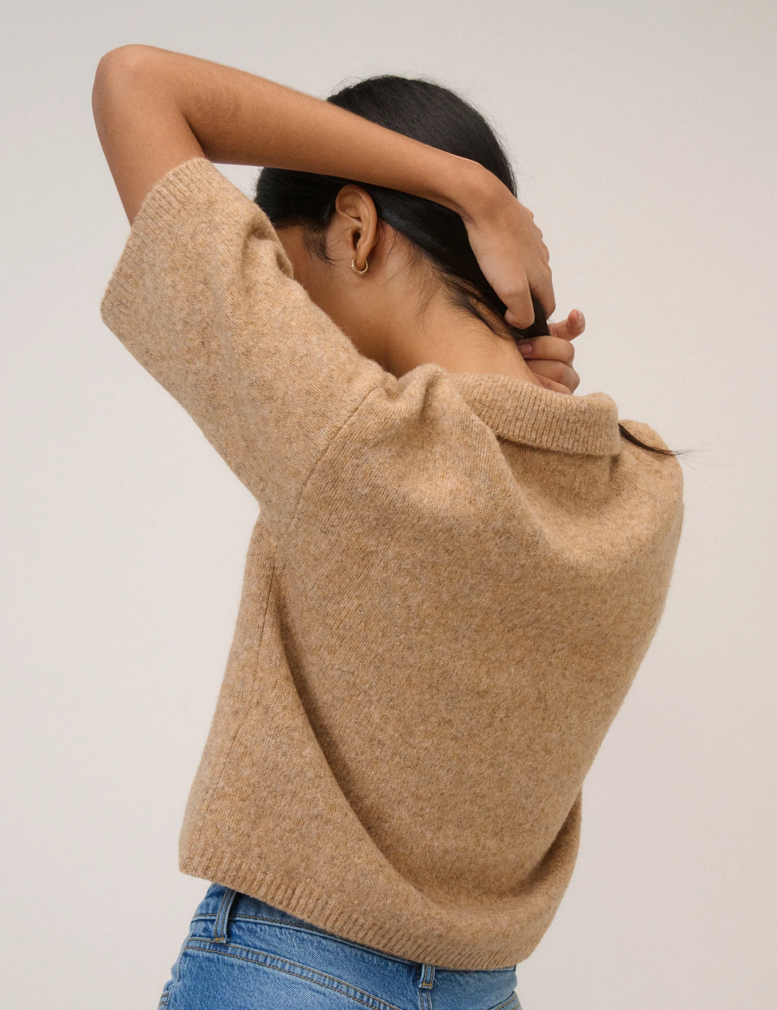Brown Open Collar Polo Knitted T-Shirt - Image 5