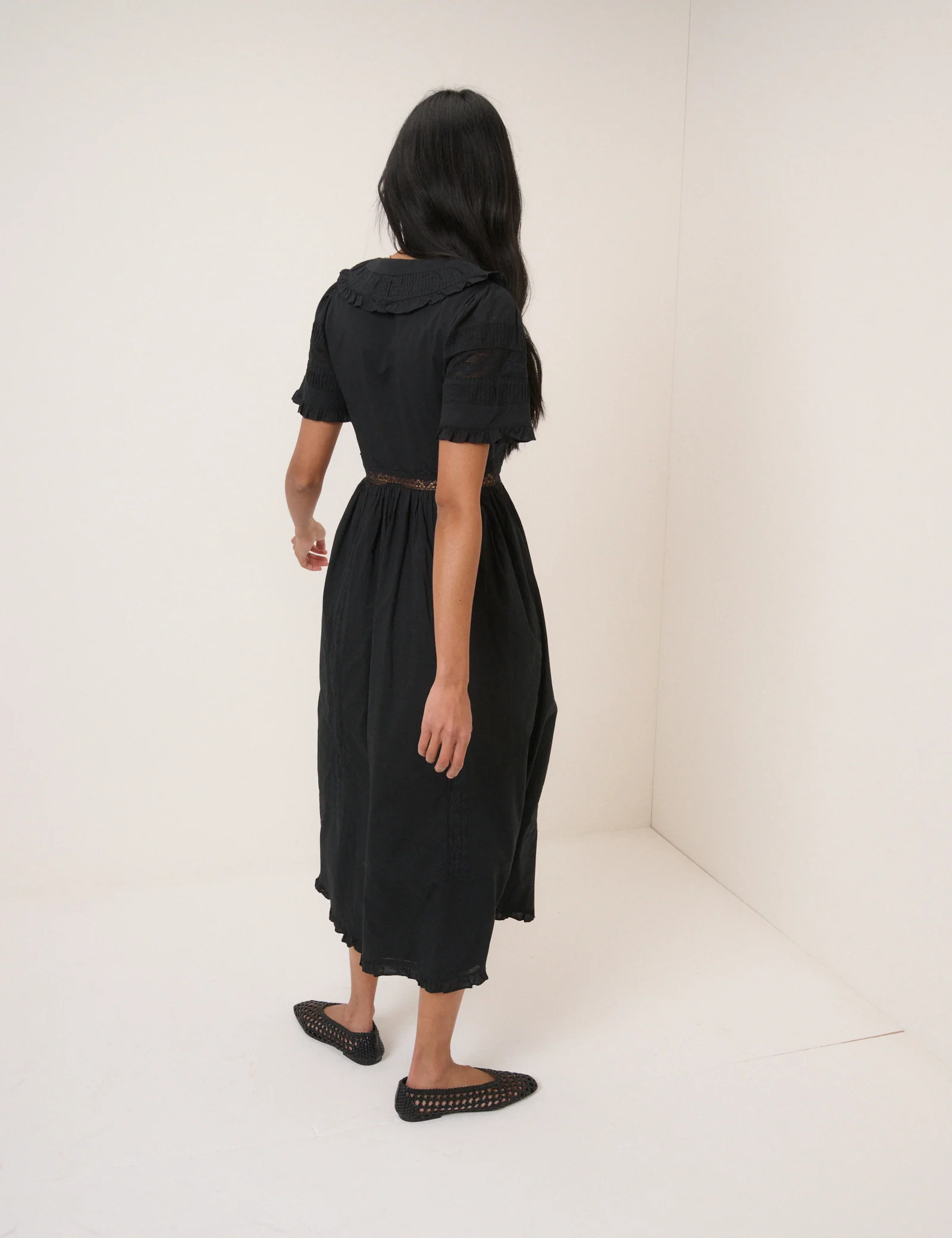Black Broderie Anglaise Orla Midi Dress - Image 5