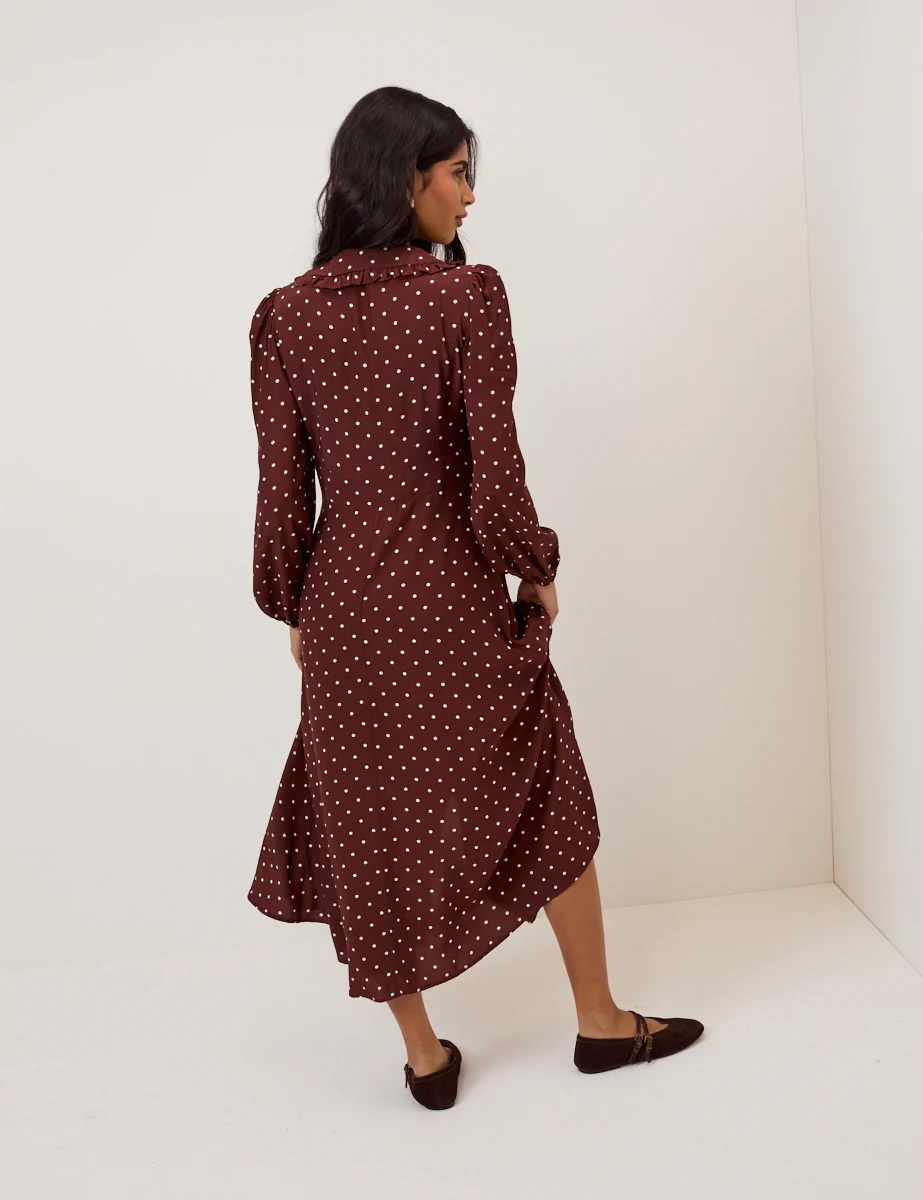 Brown Polka Dot Ottilie Midi Dress - Image 5