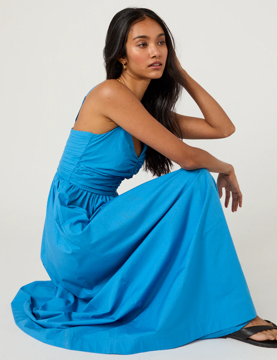 Blue Ruched Paige Midi Dress - Image 5