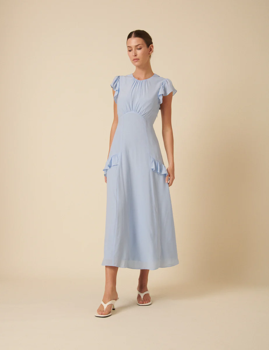 Pale Blue Ruffle Seren Midi Dress - Image 4
