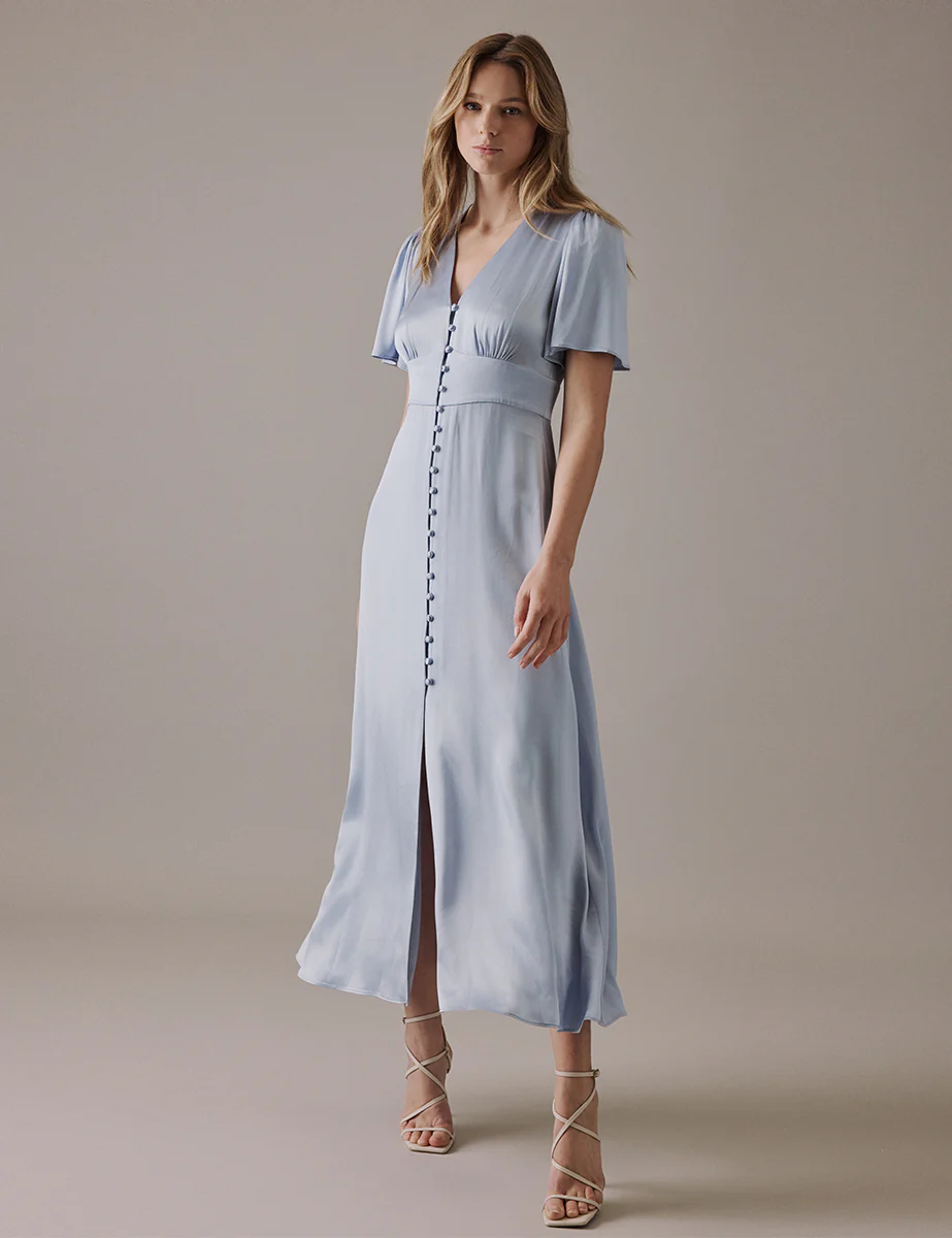 Pale Blue V Neck Midi Erin Dress - Image 3