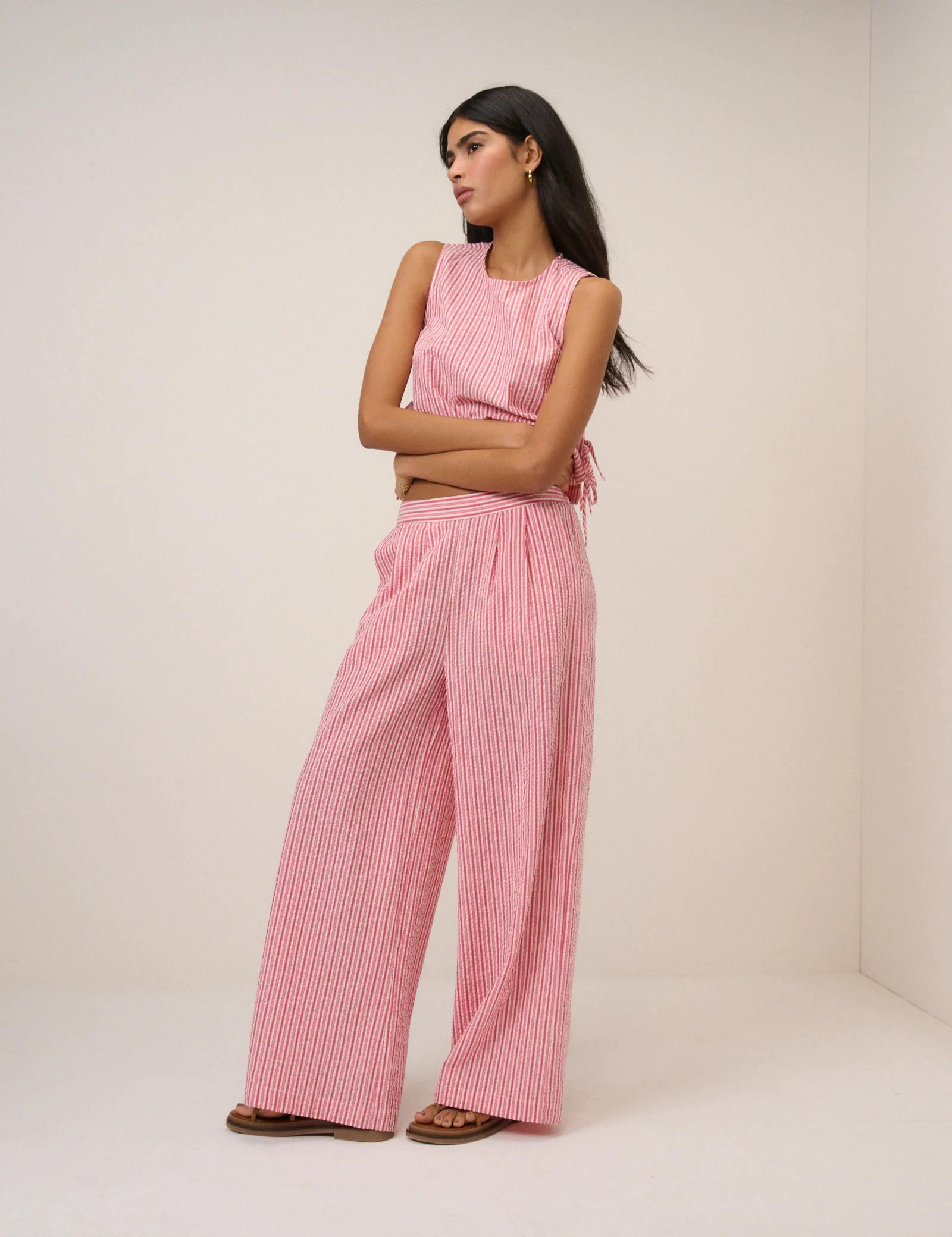 Pink Pinstripe Wide Leg Trouser - Image 2