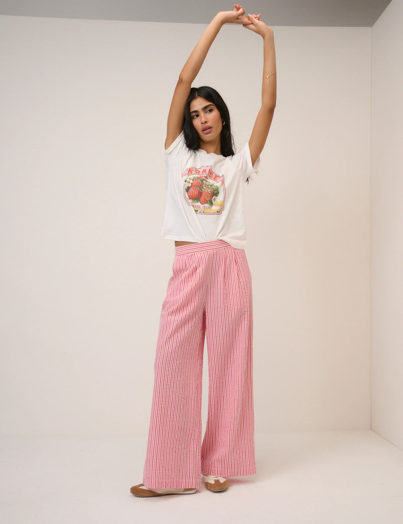 Pink Pinstripe Wide Leg Trouser - Image 4