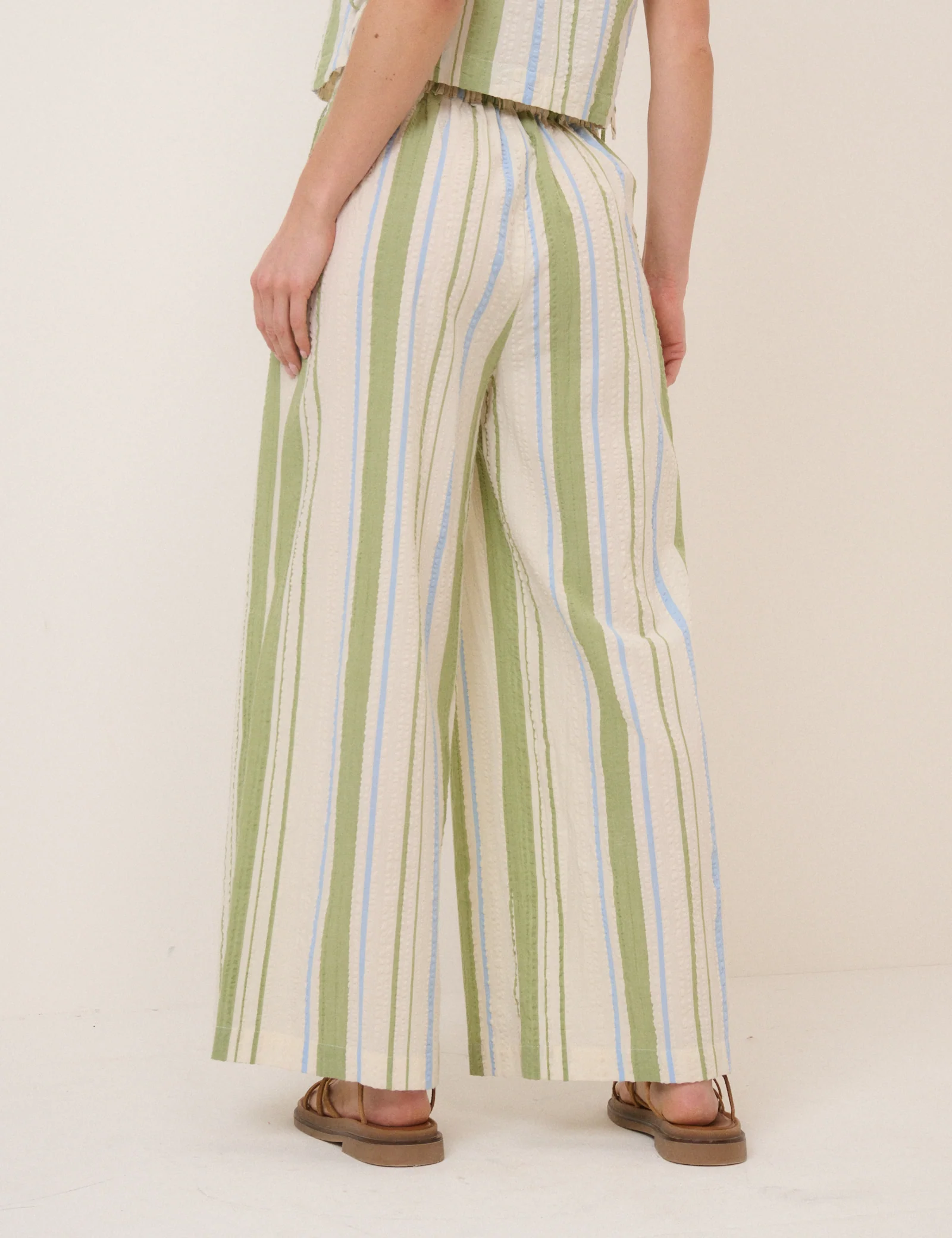 Green and Blue Striped Wide Leg Parker Trousers - Image 5