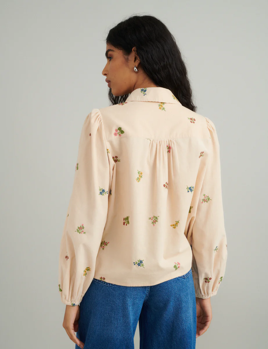 Peach Floral Embroidered Shirt - Image 4