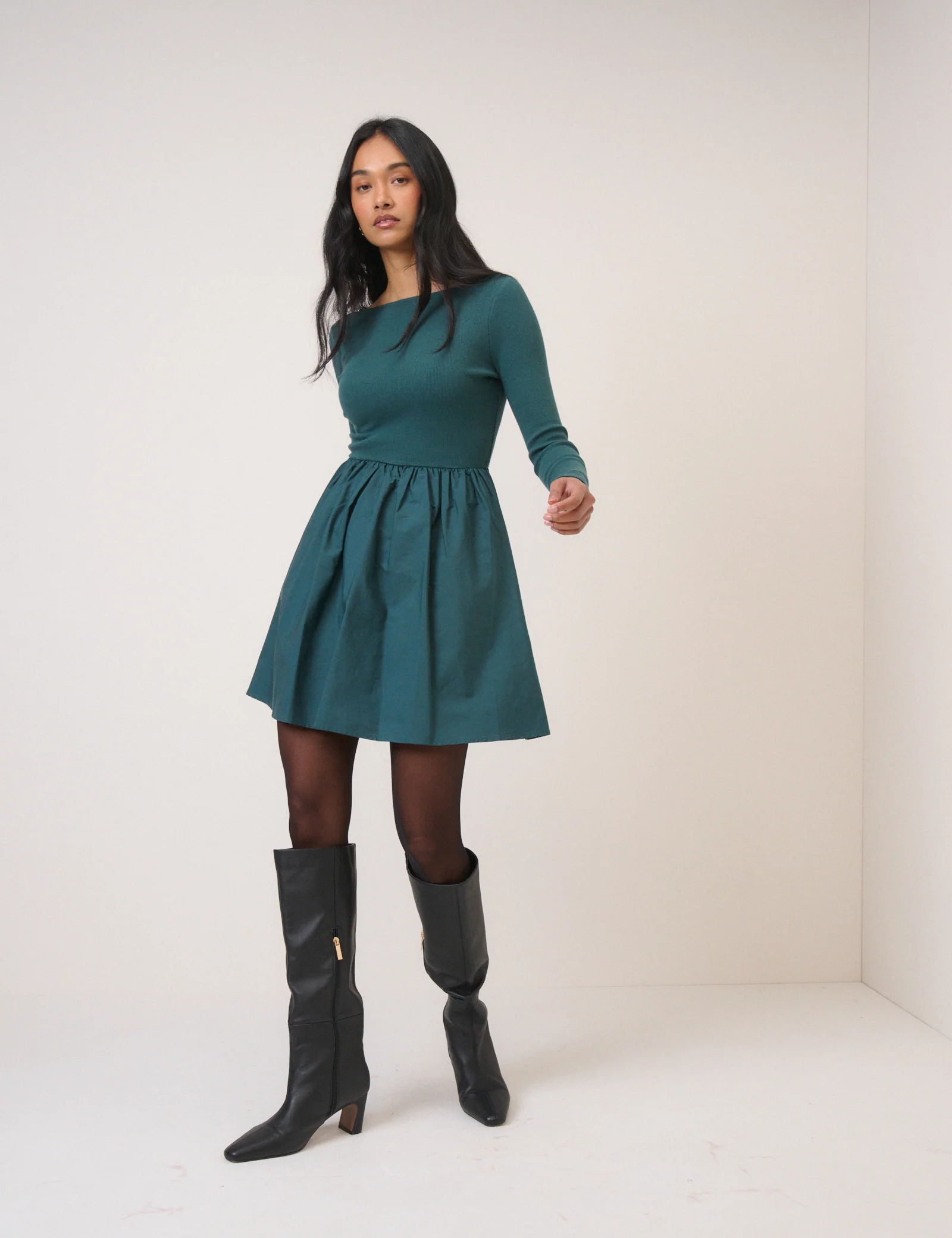 Turquoise Long Sleeve A-Line Penni Mini Dress - Image 3