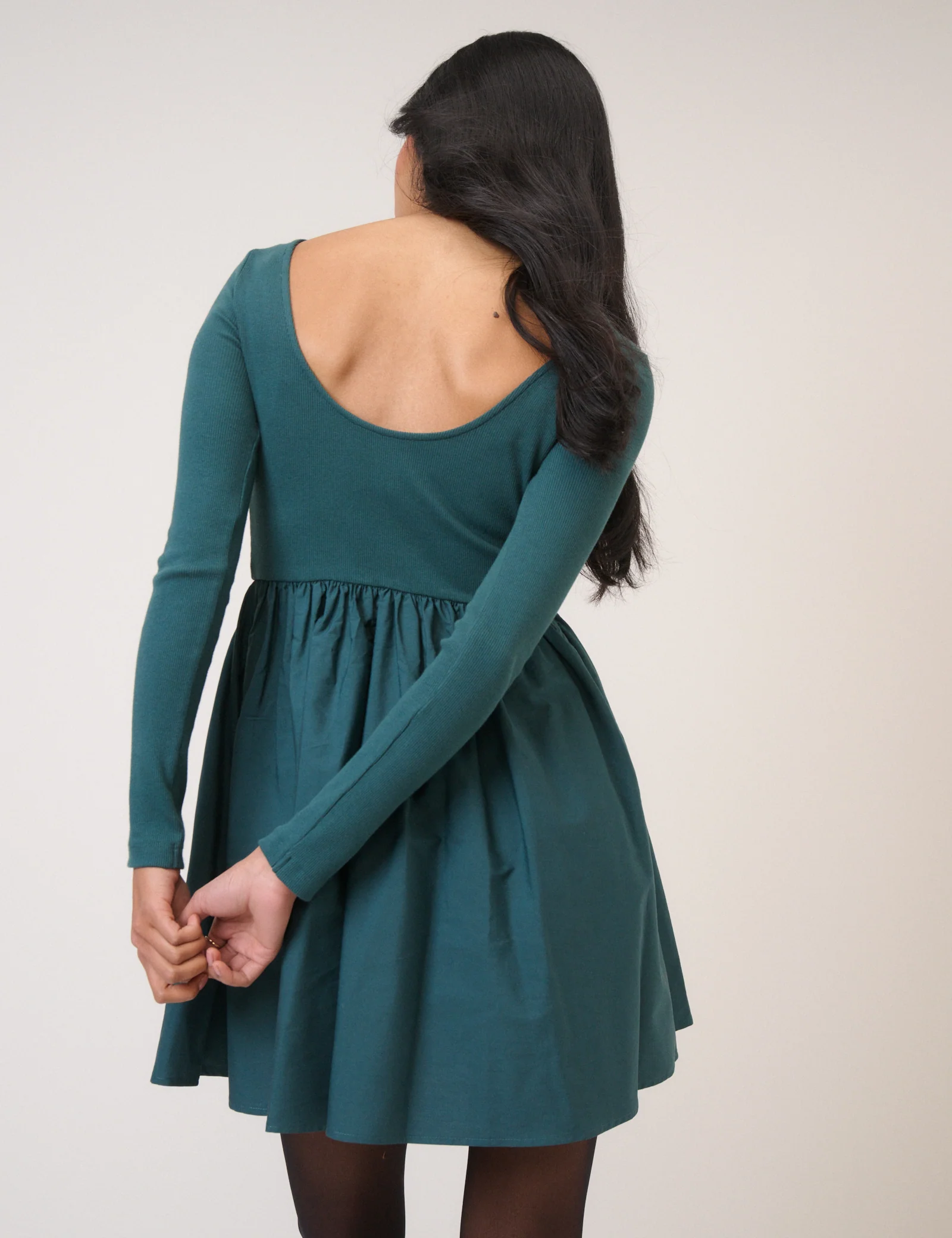 Turquoise Long Sleeve A-Line Penni Mini Dress - Image 5