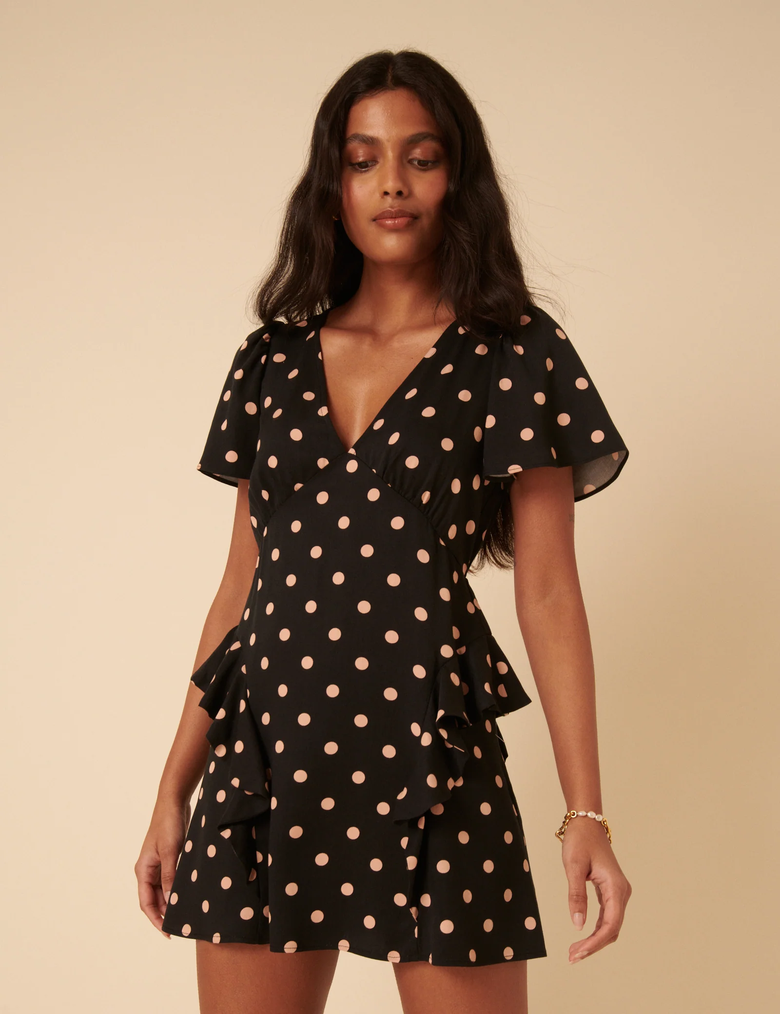 Petite Black Polka Dot Lyndsey Mini Dress - Image 2
