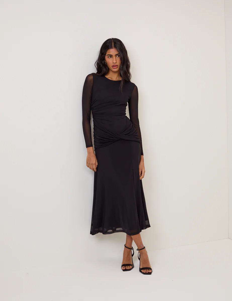 Petite Black Mesh Tammy Midi Dress - Image 4