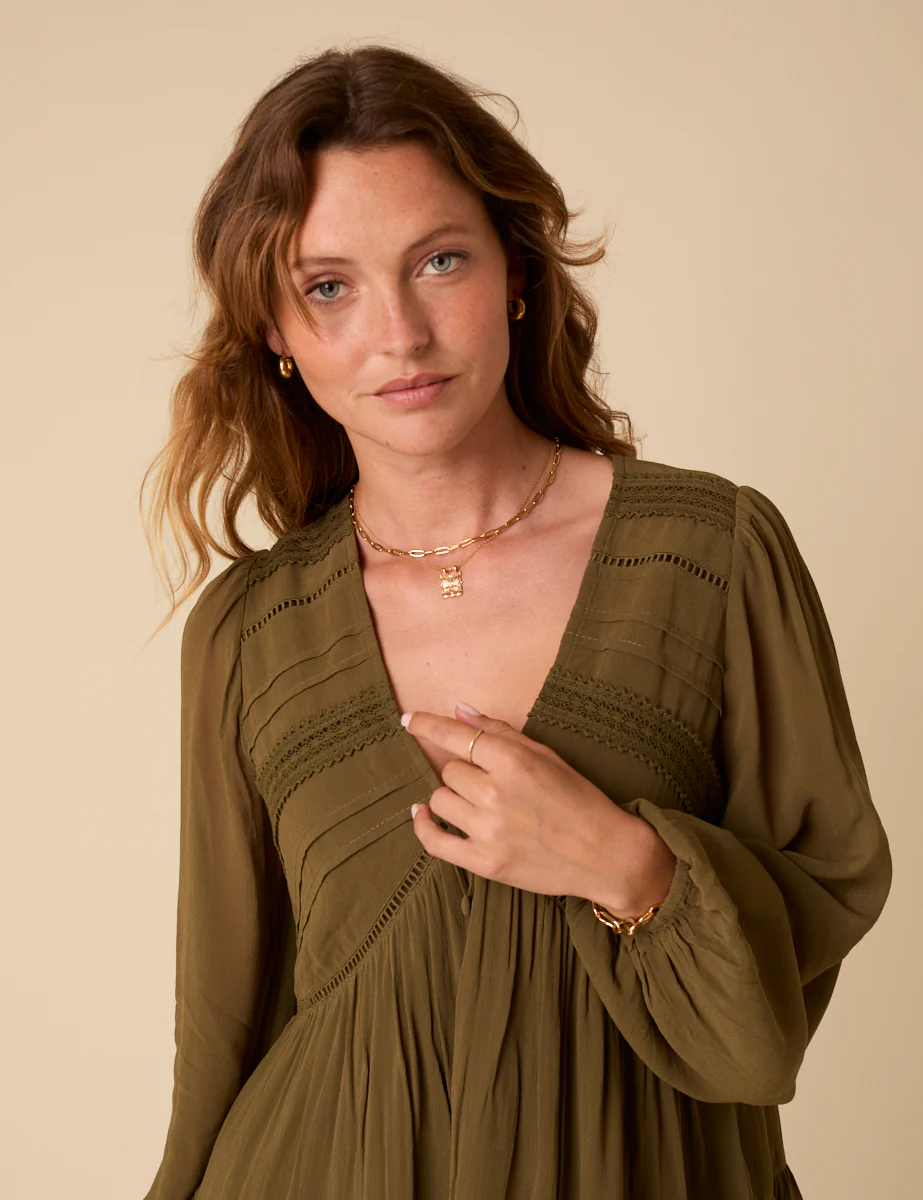 Petite Khaki Green Marley Mini Smock Dress - Image 3