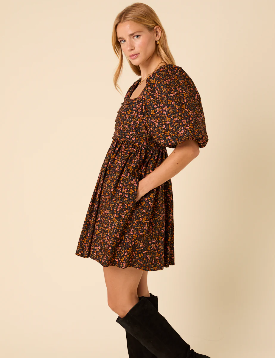 Petite Black Floral Embroidered Nova Mini Dress - Image 3