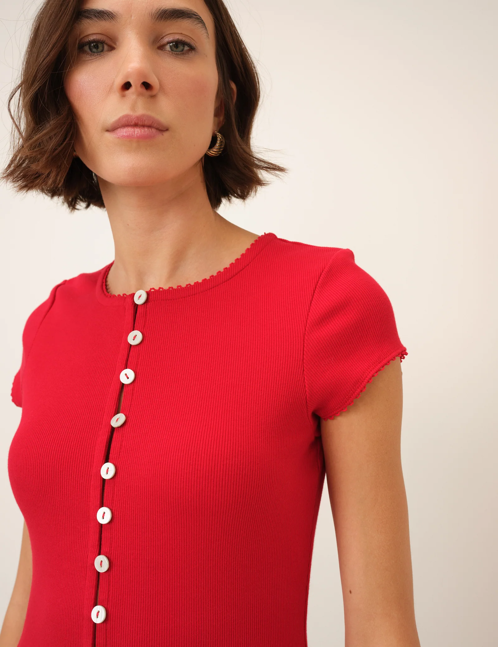 Picot Trim Cap Sleeve Top - Image 2
