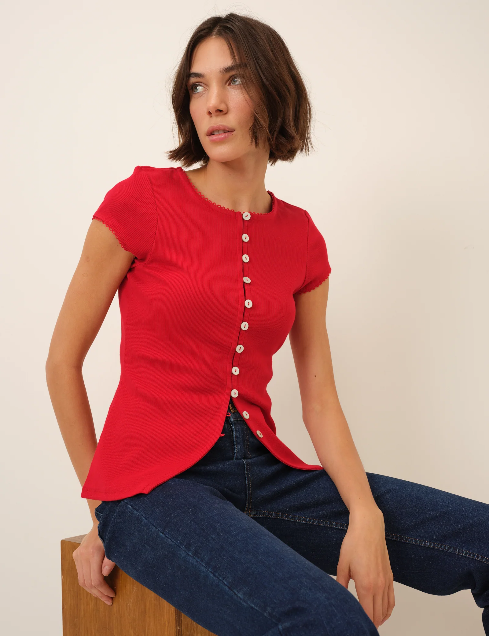 Picot Trim Cap Sleeve Top - Image 3