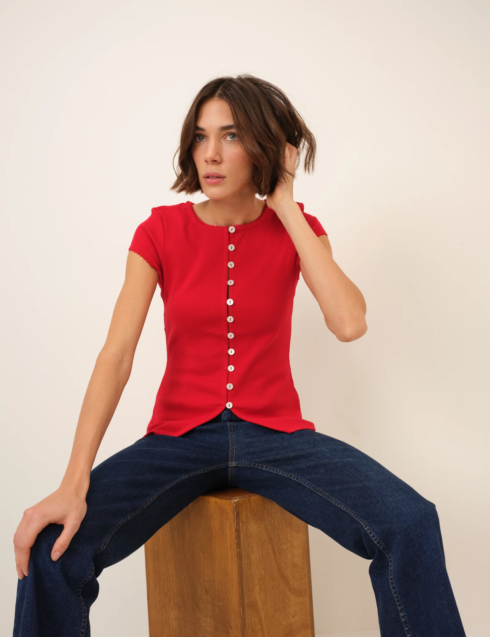 Picot Trim Cap Sleeve Top - Image 4