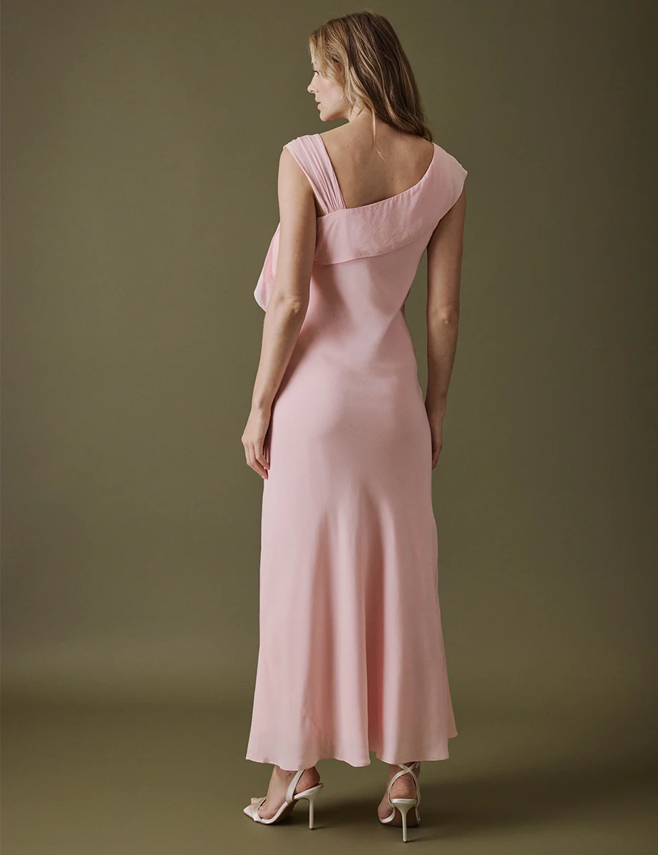 Soft Pink Asymmetric Neckline Midi Gardenia Dress - Image 4