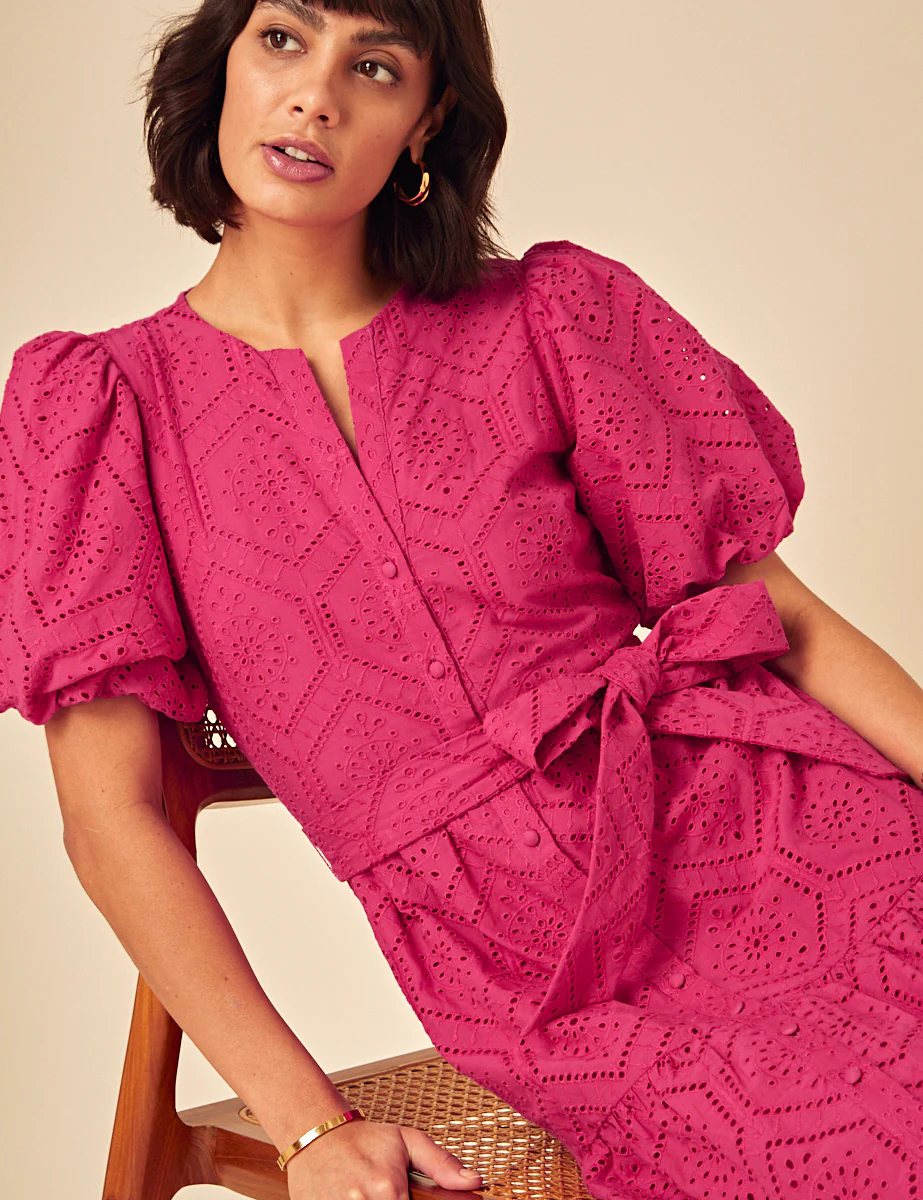 Pink Broderie Anglaise Marla Midi Dress - Image 2