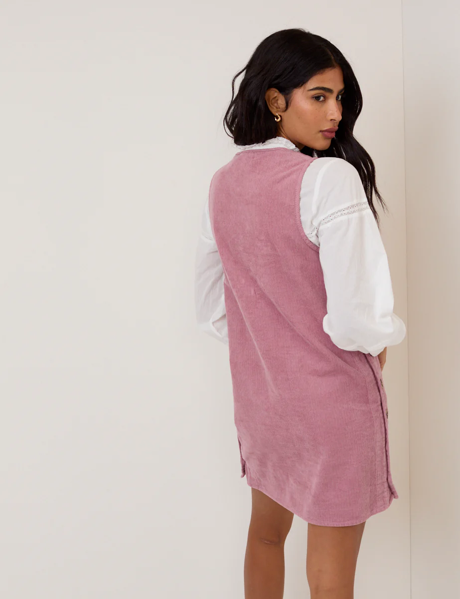 Pink Cord Austin Pinafore Mini Dress - Image 4