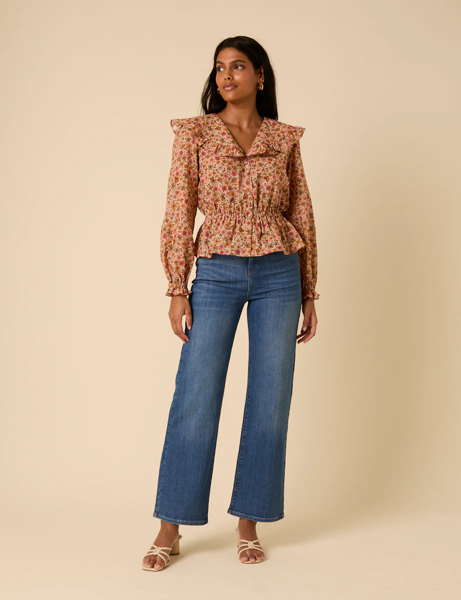 Pink Floral Frill Collar Top - Image 2