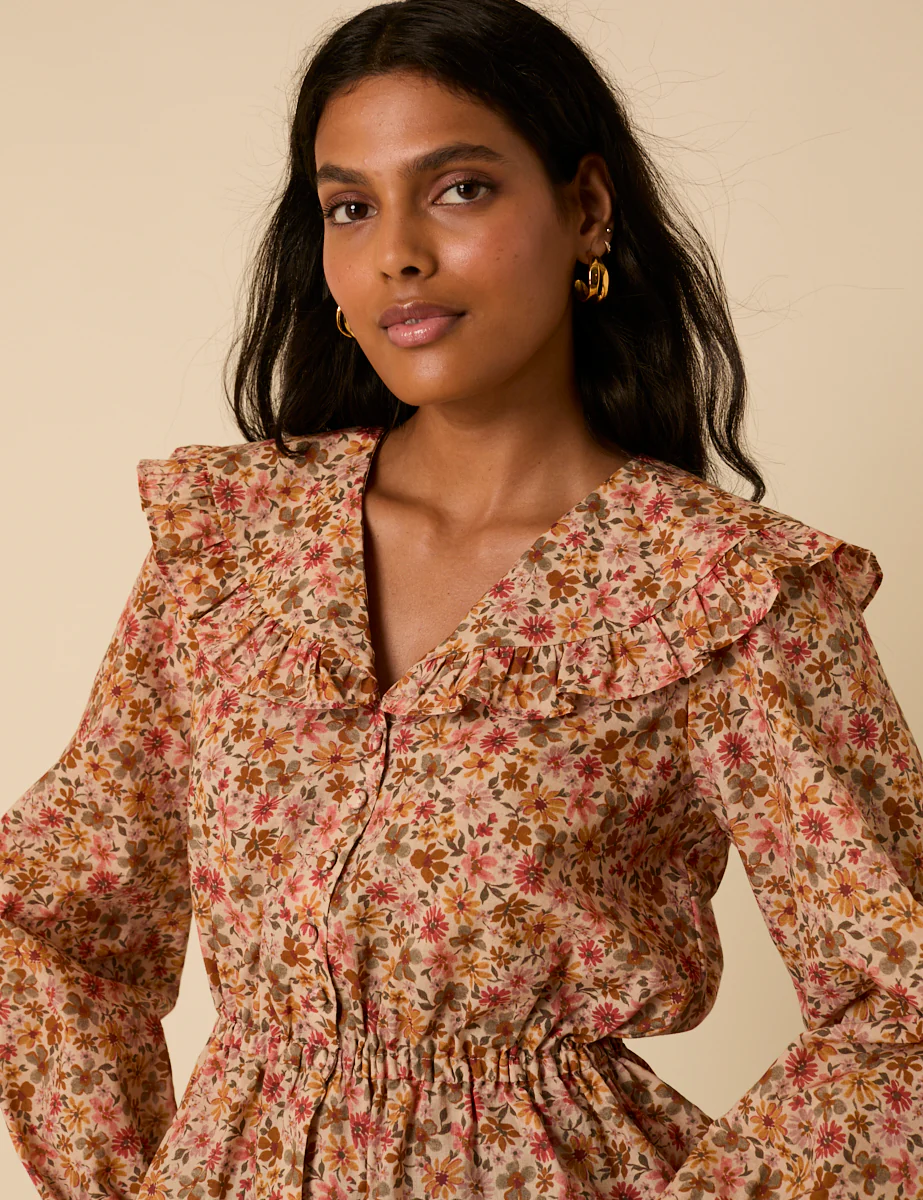 Pink Floral Frill Collar Top - Image 4