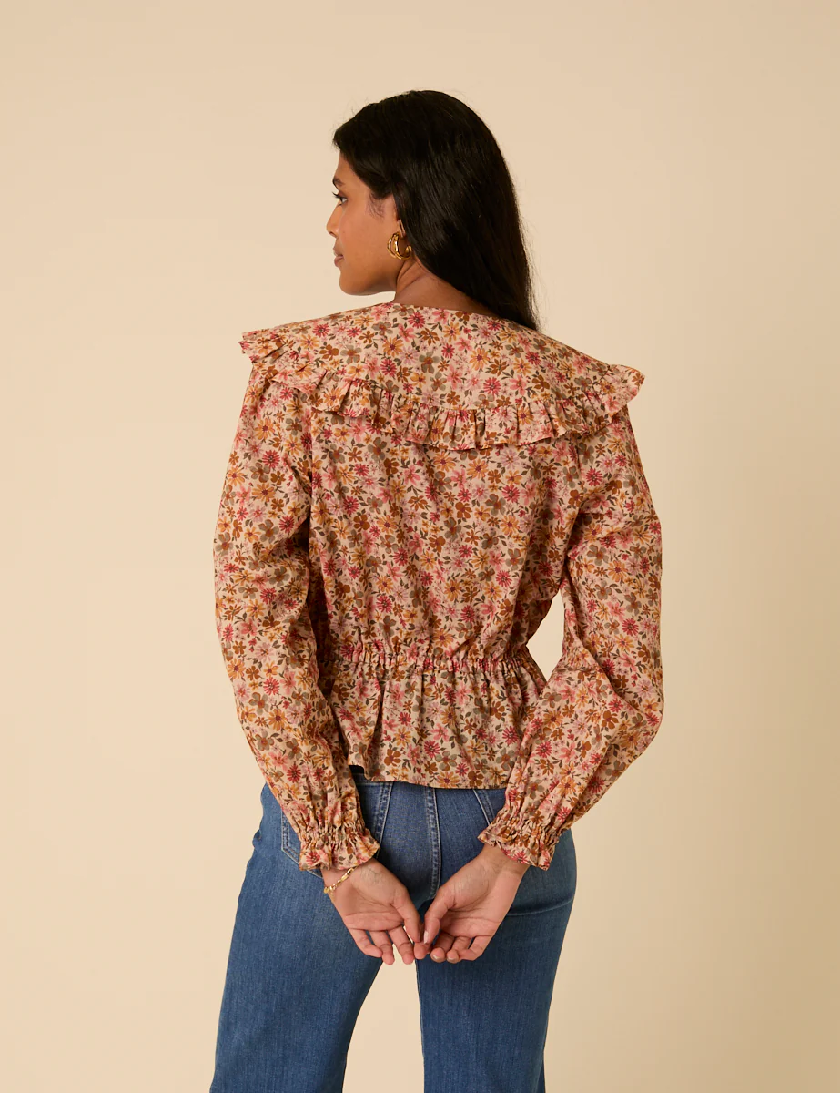 Pink Floral Frill Collar Top - Image 5