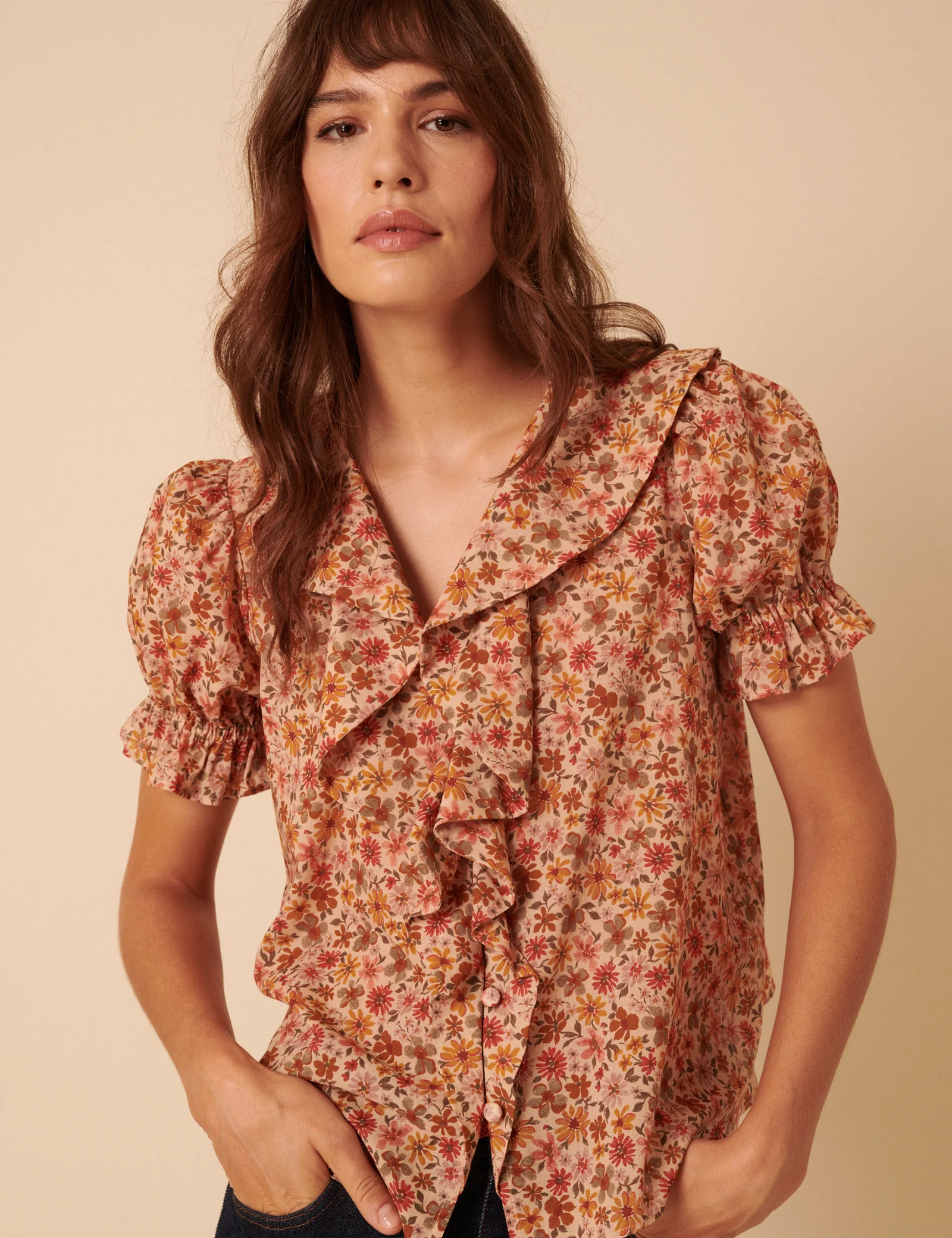 Pink Floral Puff Sleeve Blouse - Image 3