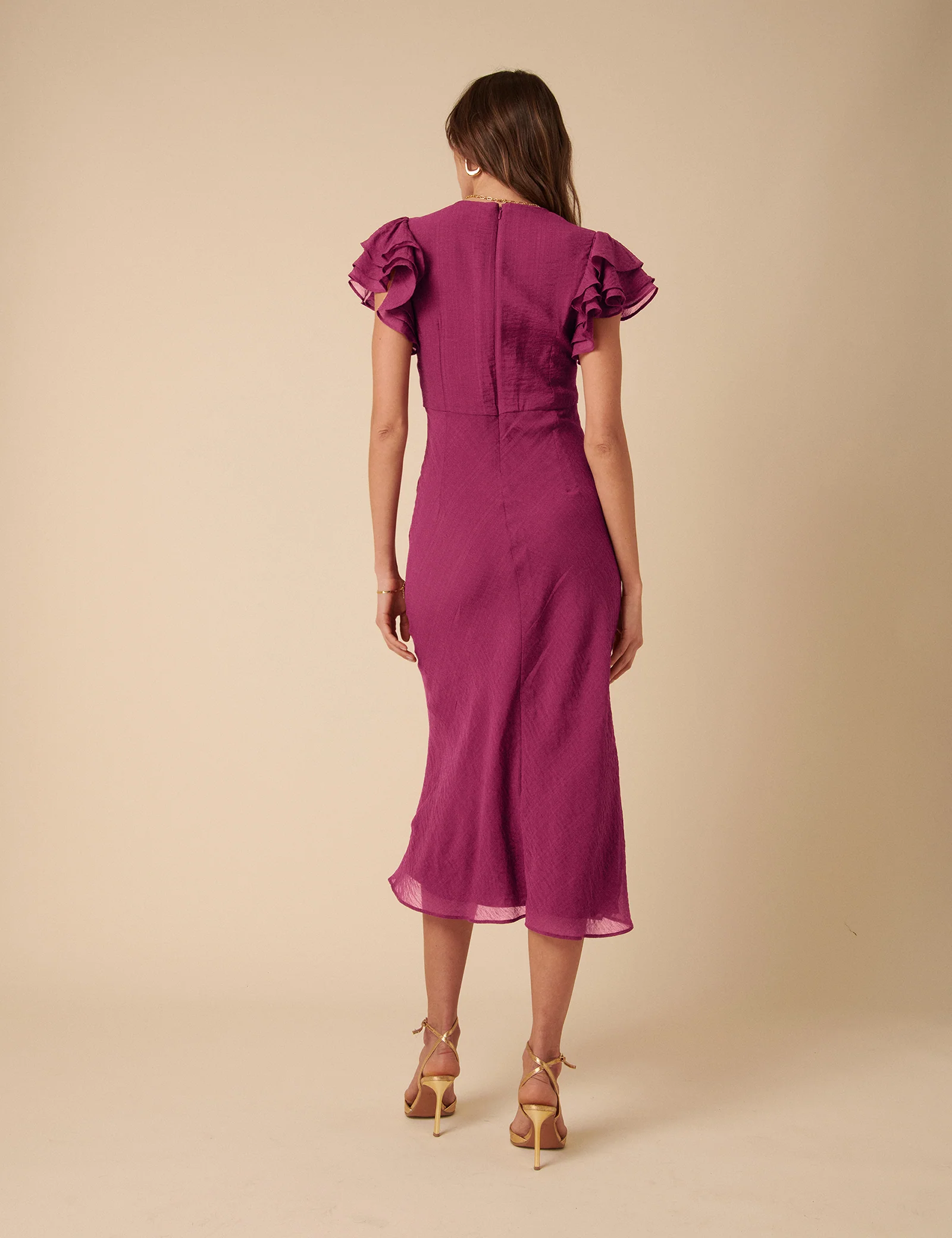 Pink Frill Sleeve Layla Midi Dress - Image 5