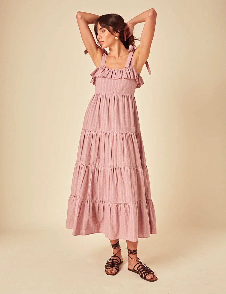 Pink Frill Tiered Delphine Midi Dress - Image 2