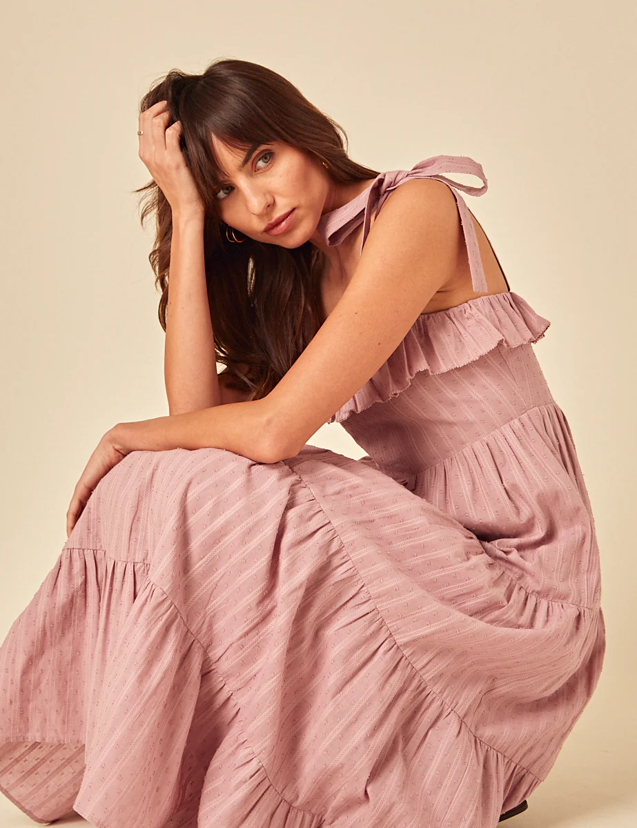 Pink Frill Tiered Delphine Midi Dress - Image 3