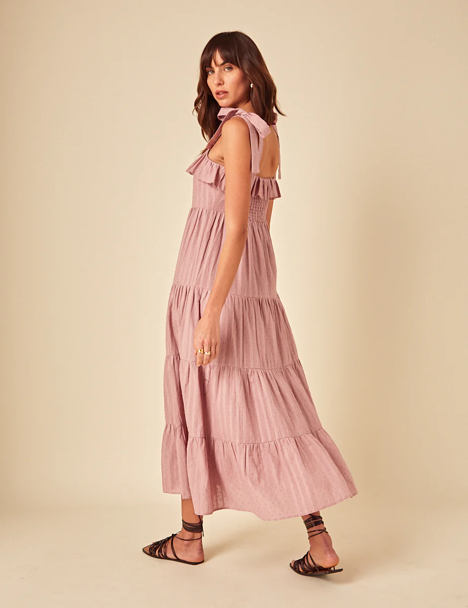 Pink Frill Tiered Delphine Midi Dress - Image 4