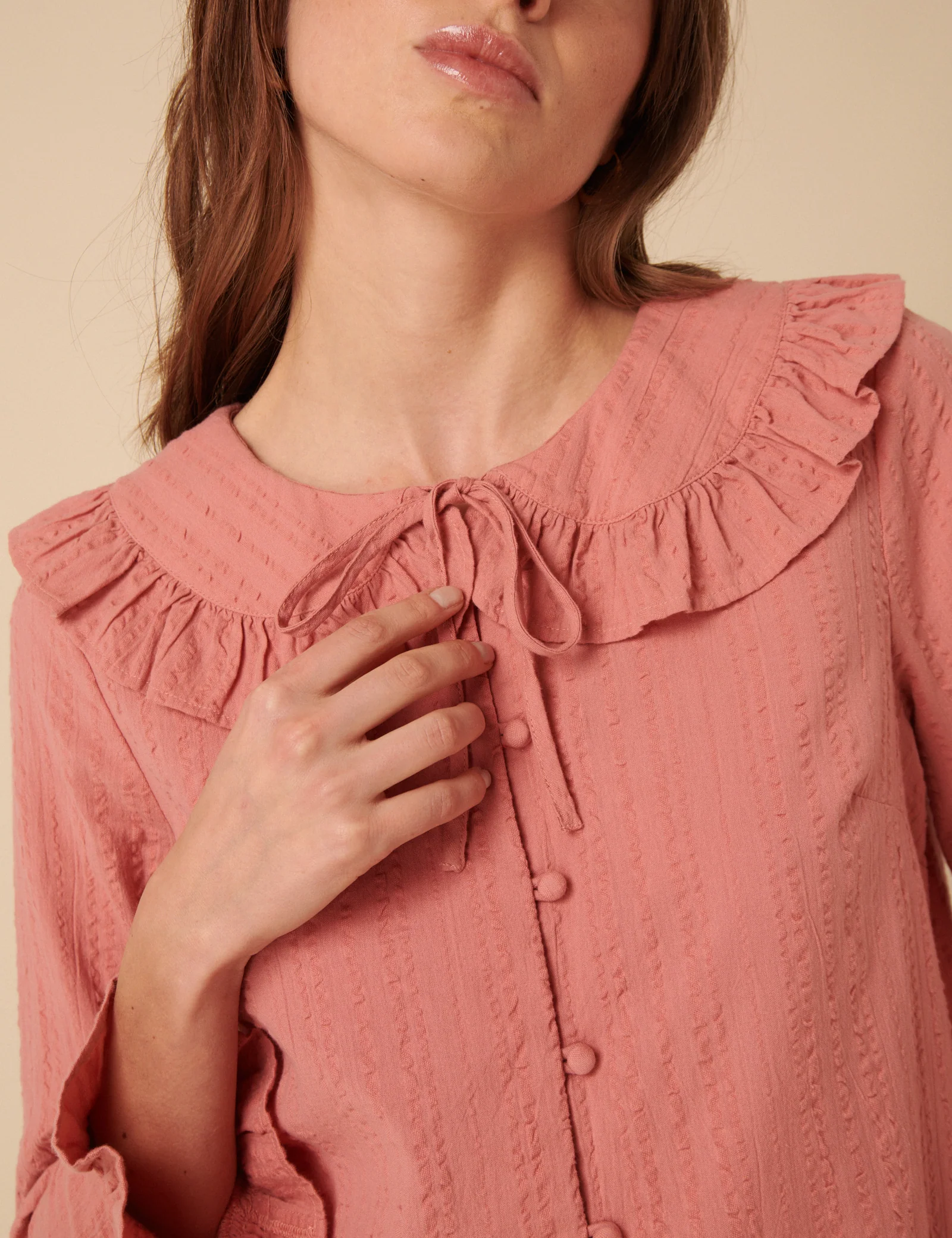 Pink Ruffle Collared Blouse - Image 2