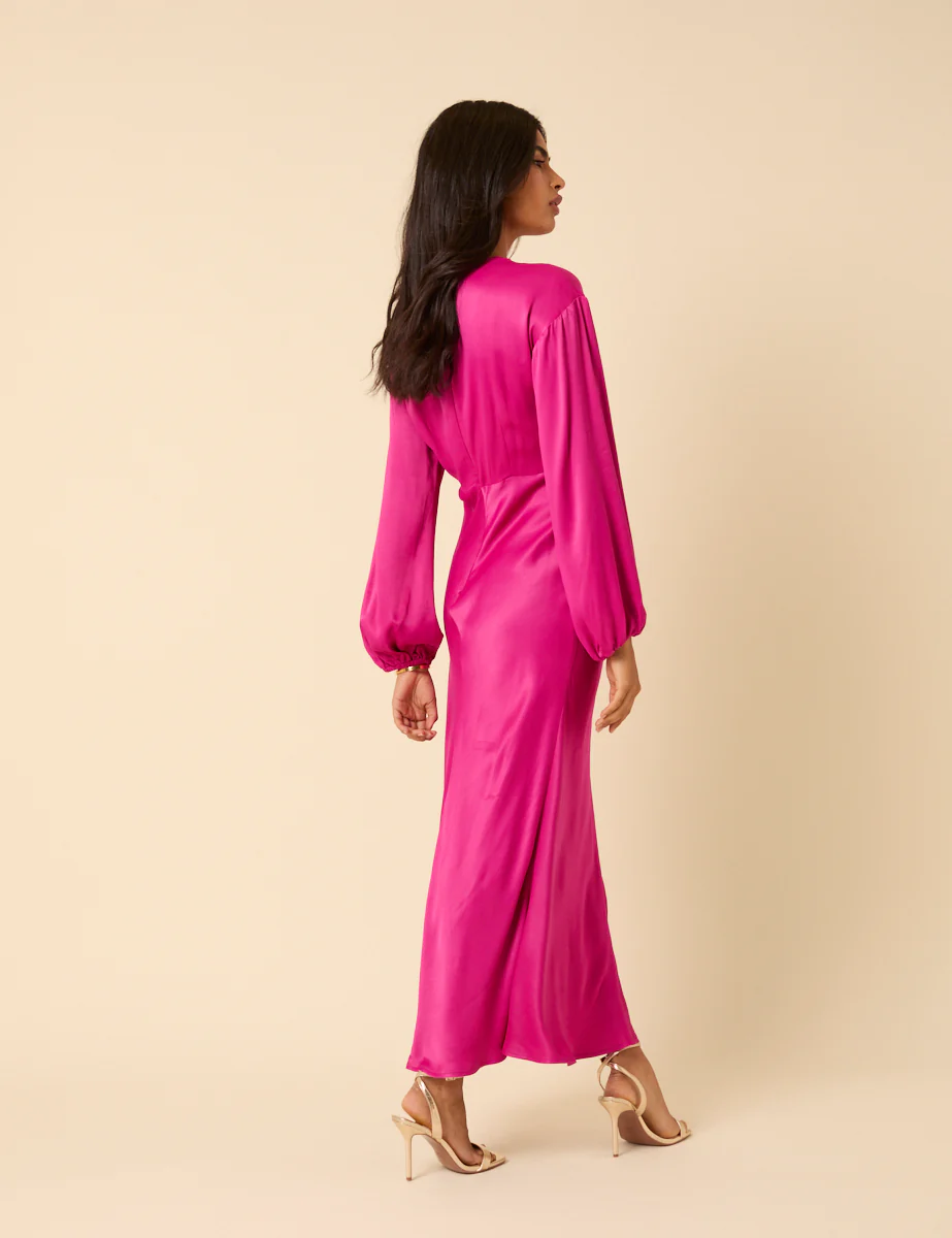 Pink Satin Adina Midaxi Dress - Image 4