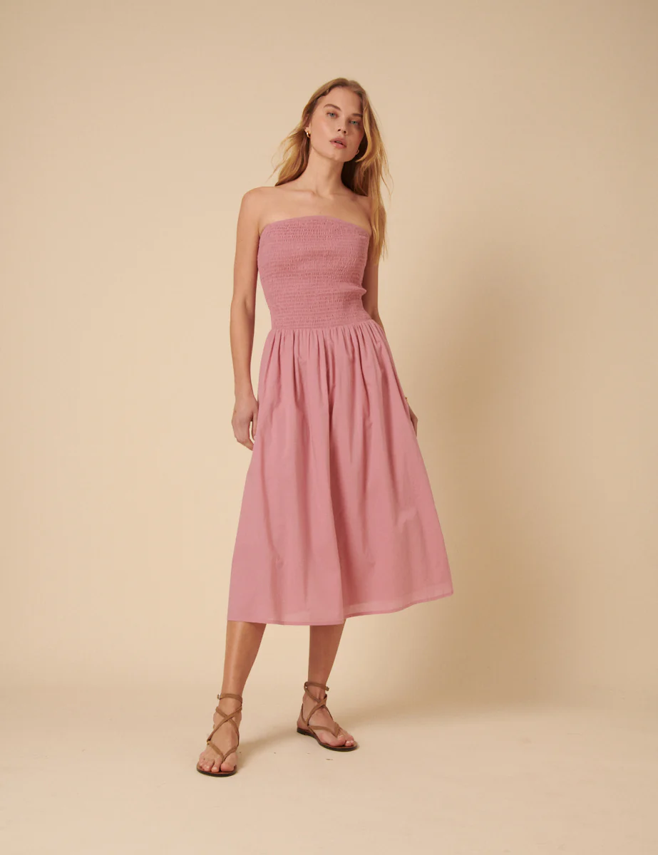 Pink Shirred Bandeau Sylvia Midi Dress - Image 4