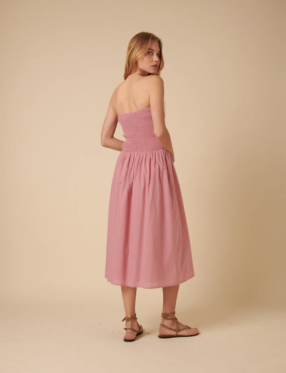 Pink Shirred Bandeau Sylvia Midi Dress - Image 5