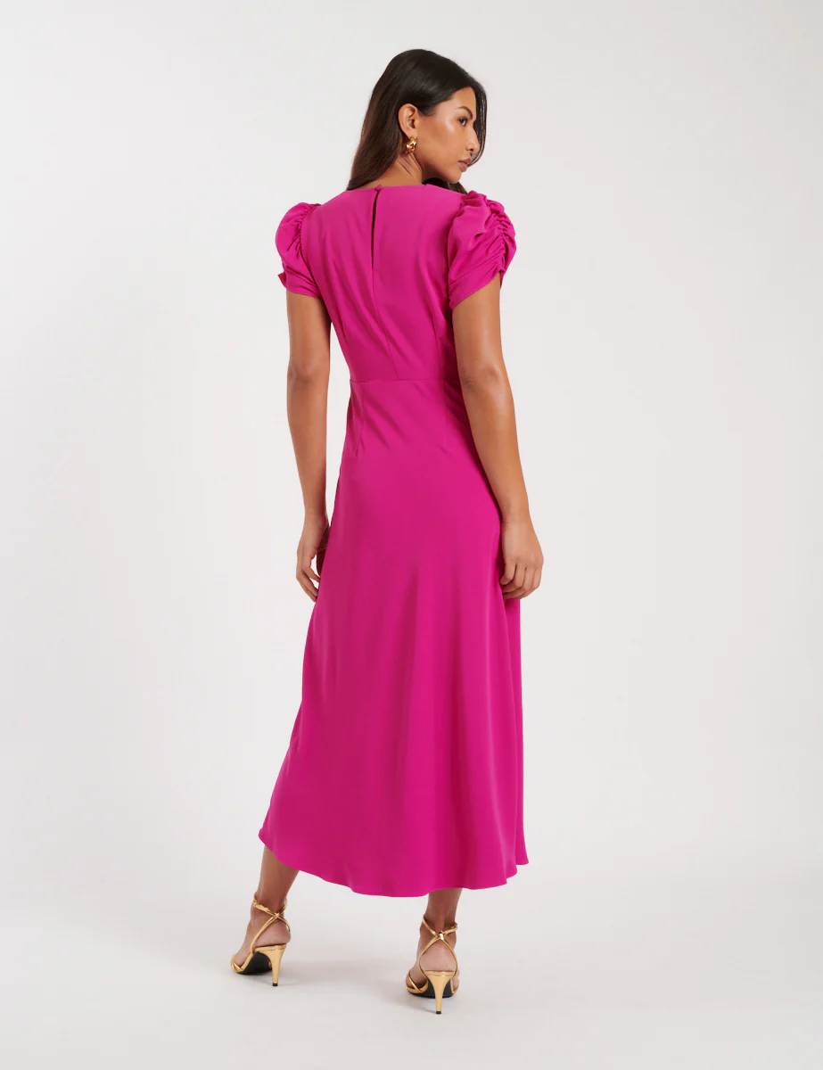 Pink Ruched Naomi Midi Dress - Image 4