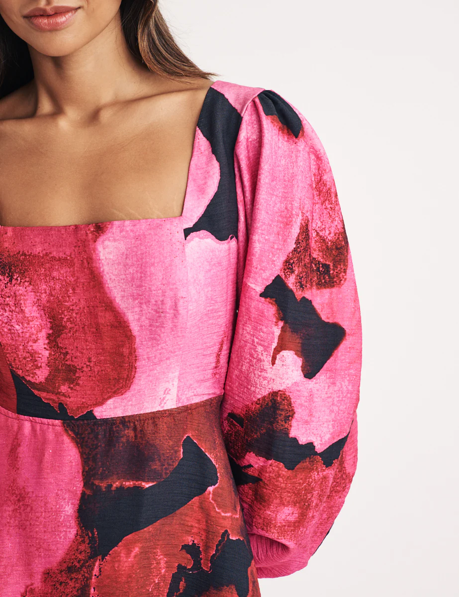 Pink Watercolour Floral Loredana Mini Dress - Image 2