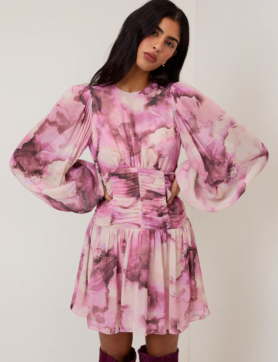 Pink Watercolour Floral Reese Mini Dress - Image 3