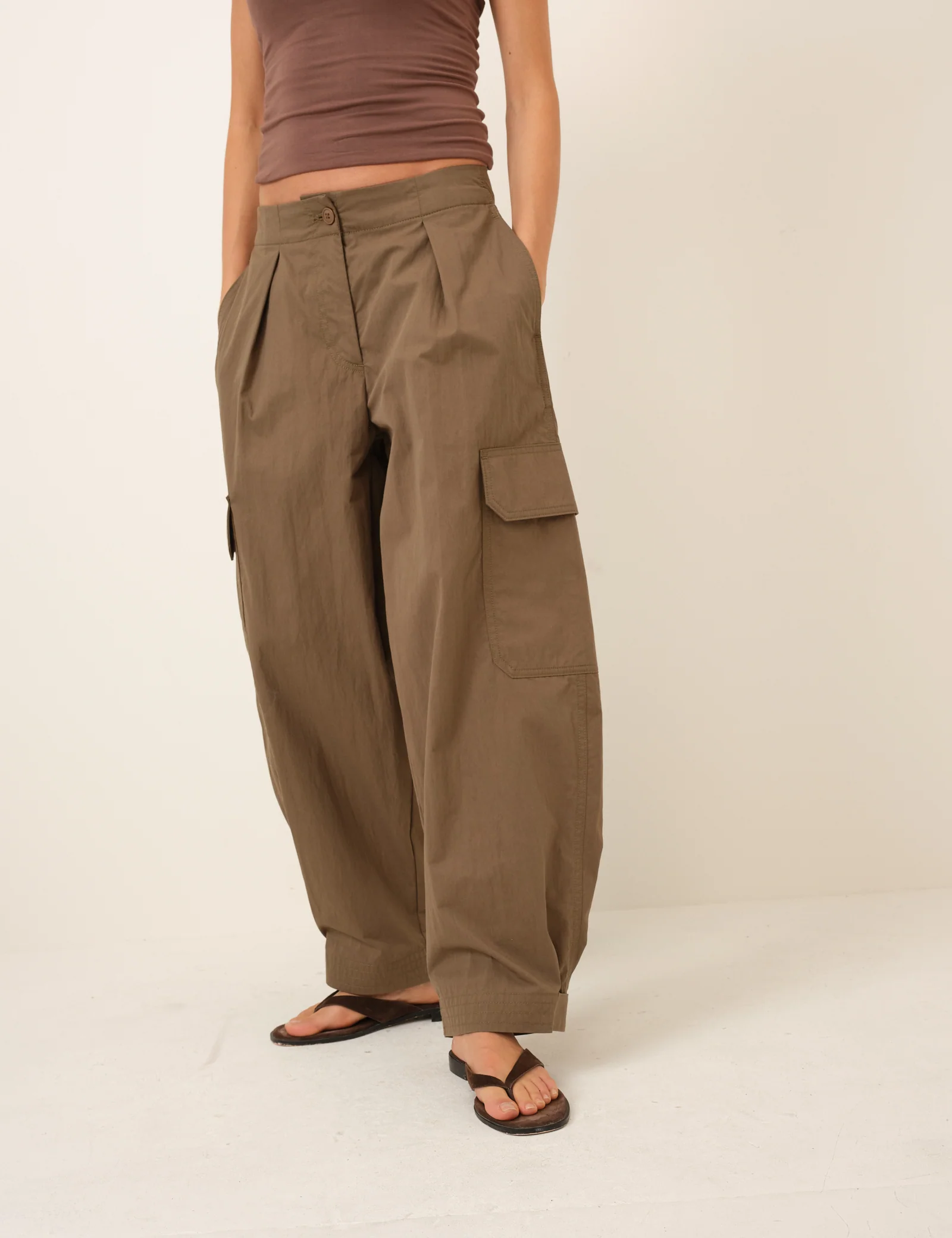Khaki Barrel Leg Cargo Trousers - Image 3