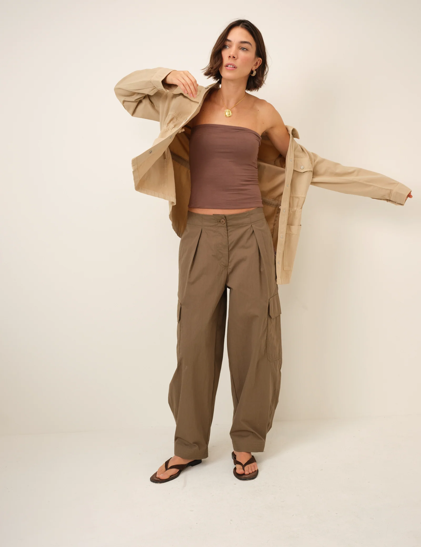 Khaki Barrel Leg Cargo Trousers - Image 4