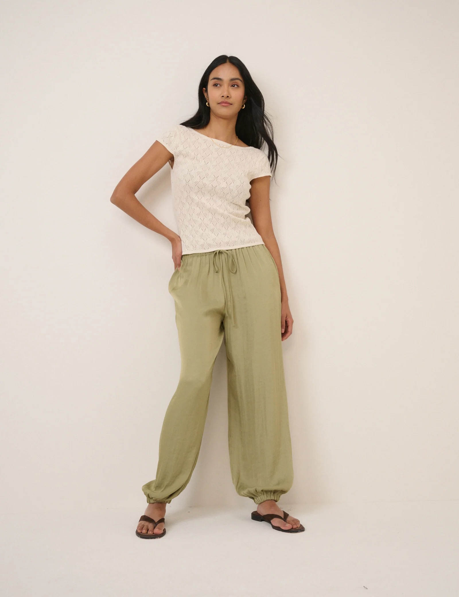 White Pointelle Knitted Tee - Image 2