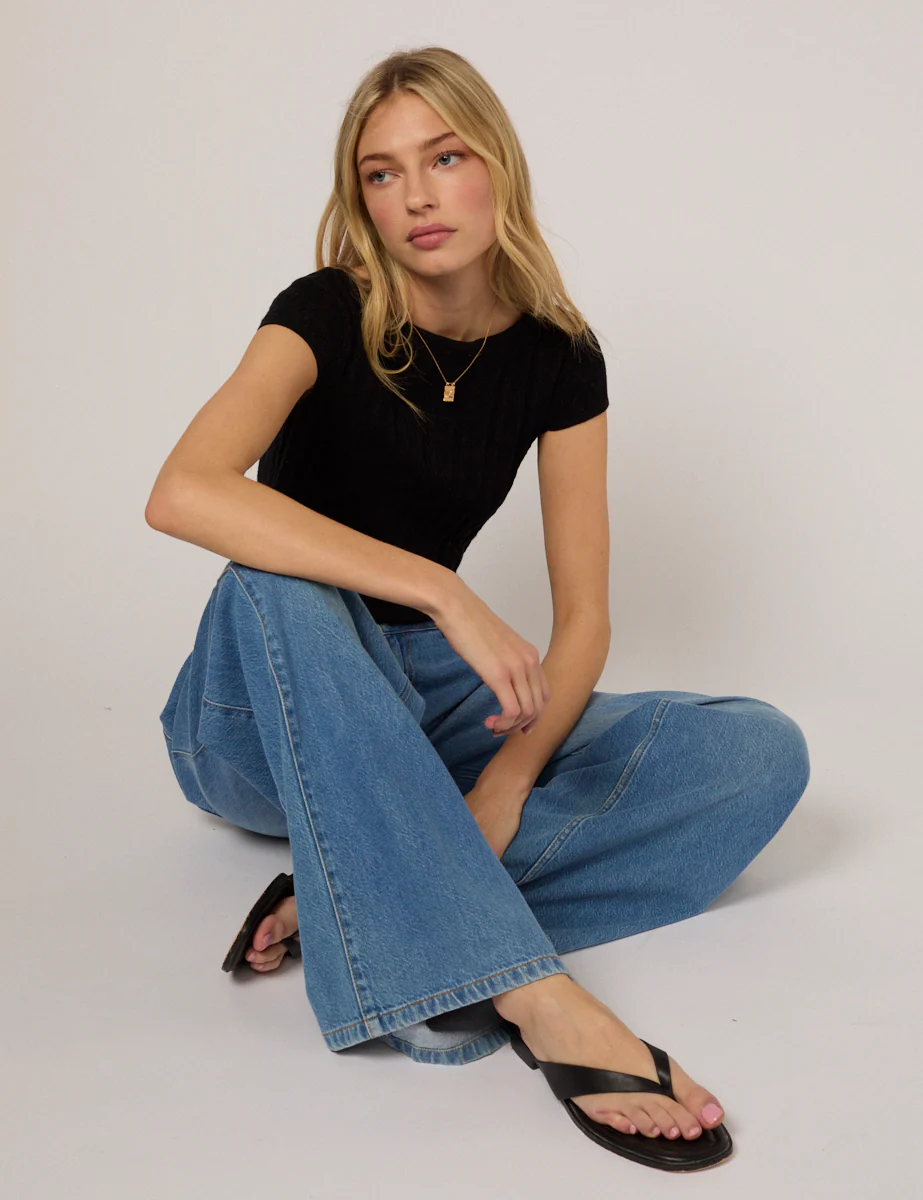 Black Pointelle Knitted T-Shirt - Image 3