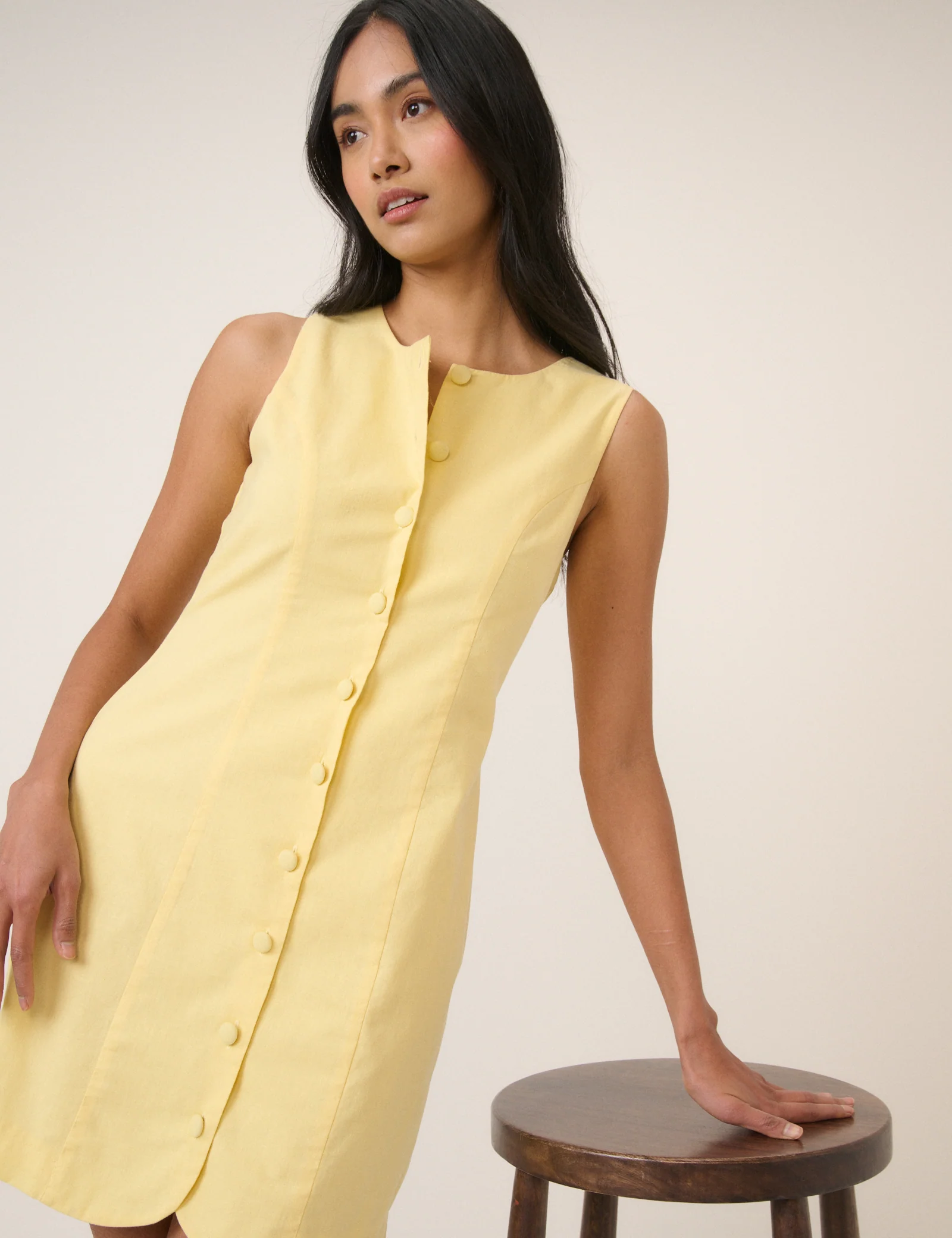 Yellow Button Through Tailored Polly Mini Dress - Image 2
