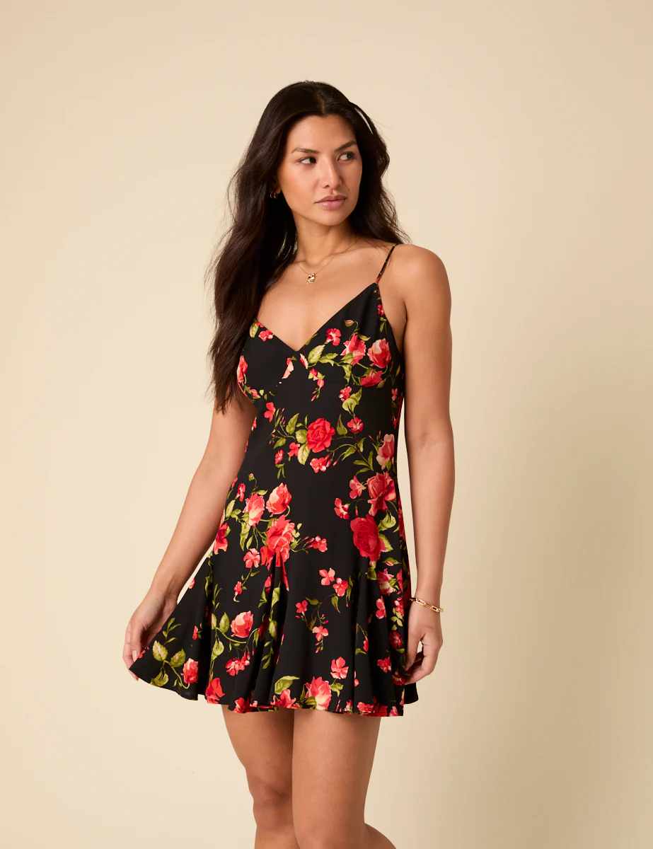 Poppy Delevingne Black Floral Cush Mini Dress