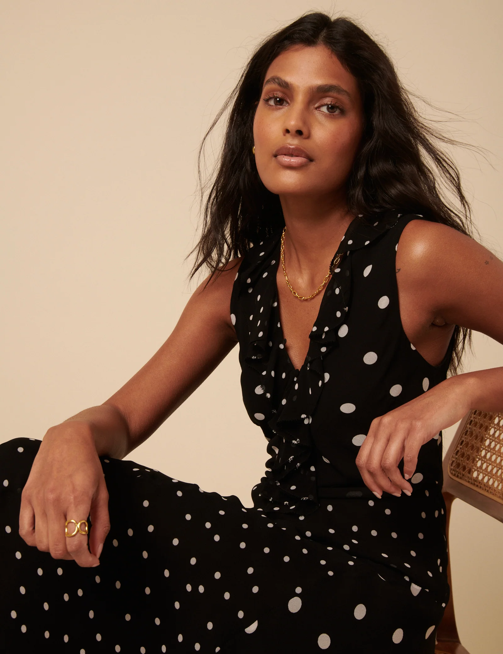Poppy Delevingne Black Polka Dot Pandora Midi Dress - Image 3