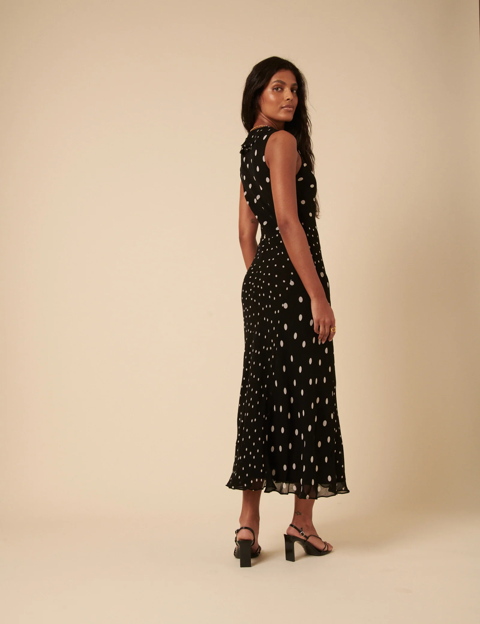 Poppy Delevingne Black Polka Dot Pandora Midi Dress - Image 5
