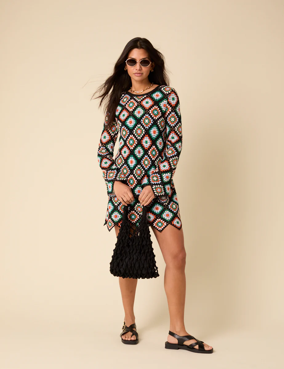 Poppy Delevingne Crochet Violet Mini Dress - Image 4