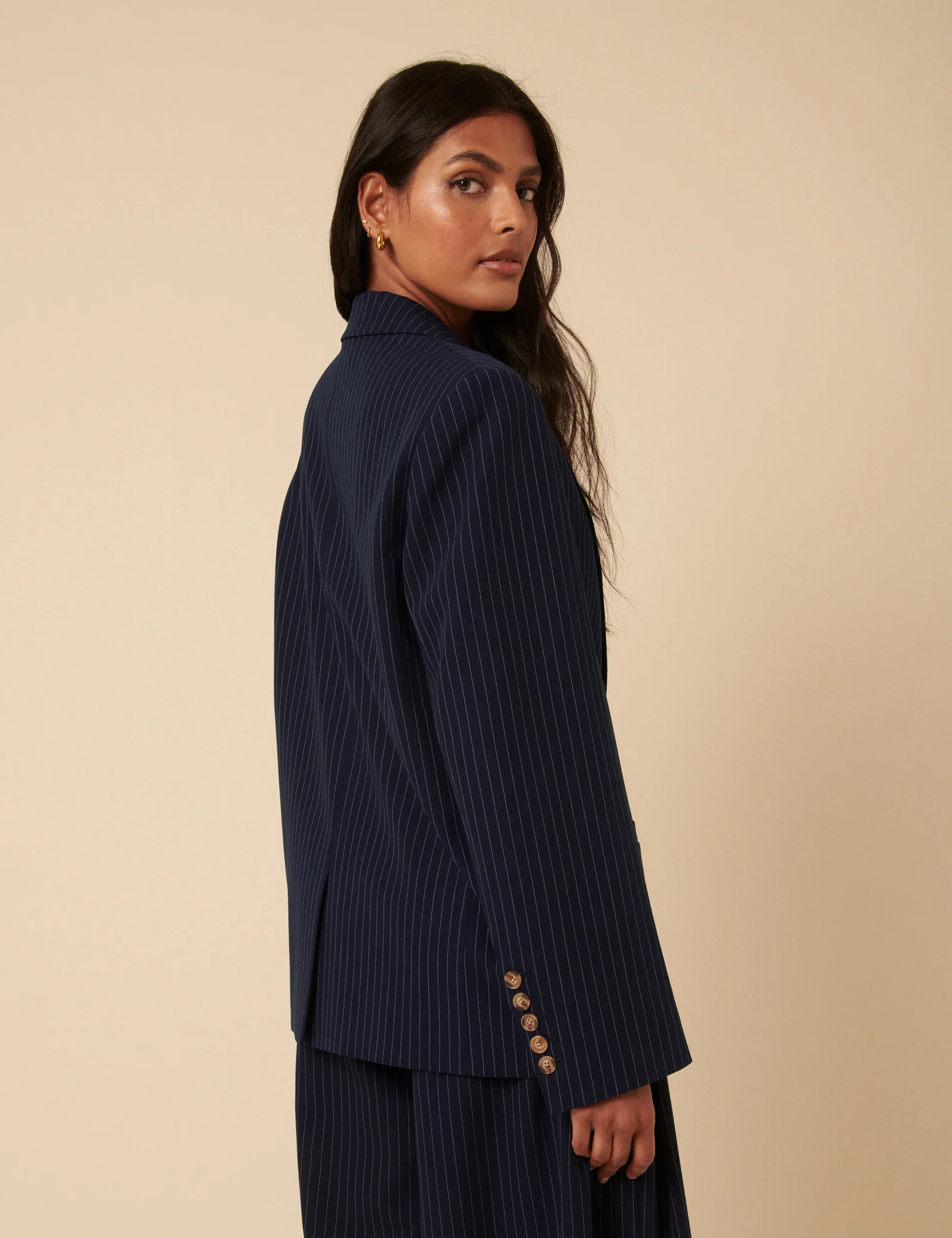 Poppy Delevingne Navy Pinstripe Cara Blazer - Image 5