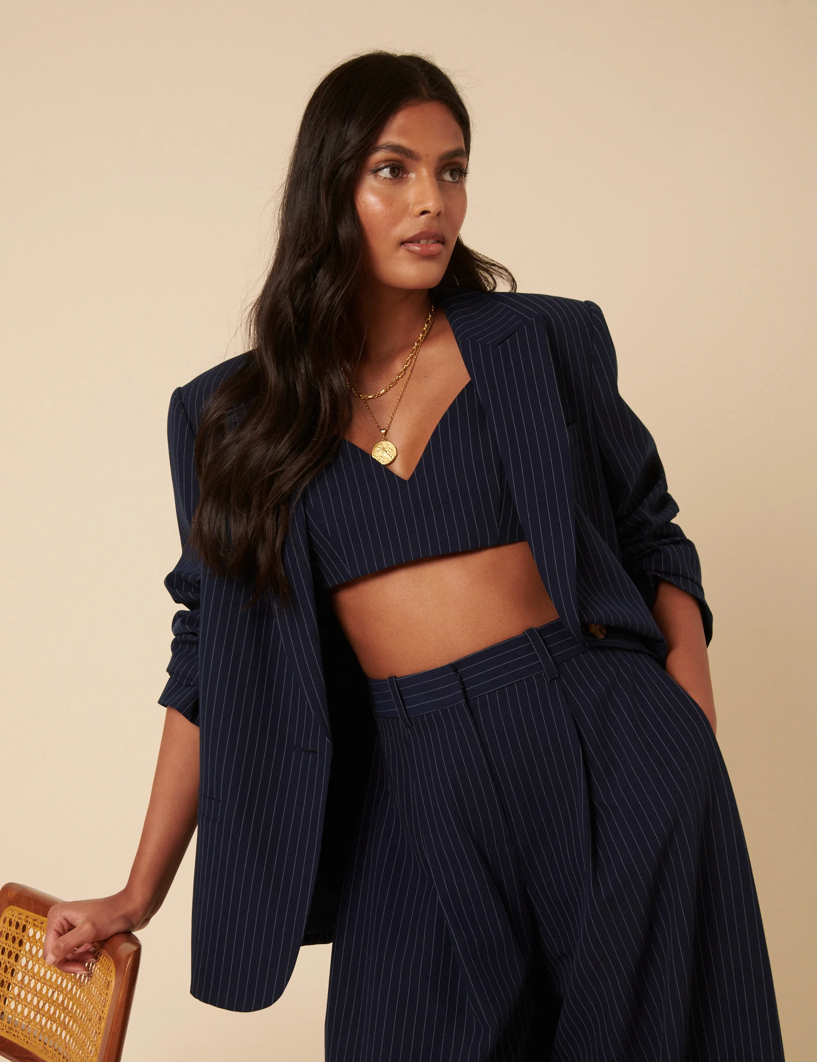 Poppy Delevingne Navy Pinstripe Cara Bralette - Image 2